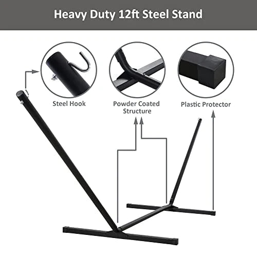 SUNCREAT Double Outdoor Hammock with Stand with Polyester Pad