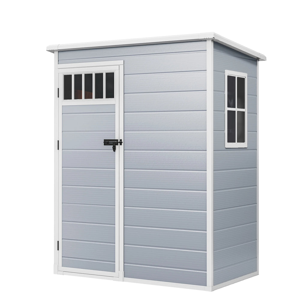 Modfusion 4.62.66.3 Ft Resin Storage Shed with Window, Floor, Plastic Roof, Storage Cabinets for Brooms Vacuum Cleaners Fits 65 to 68 in, Winter Gear Box, Black