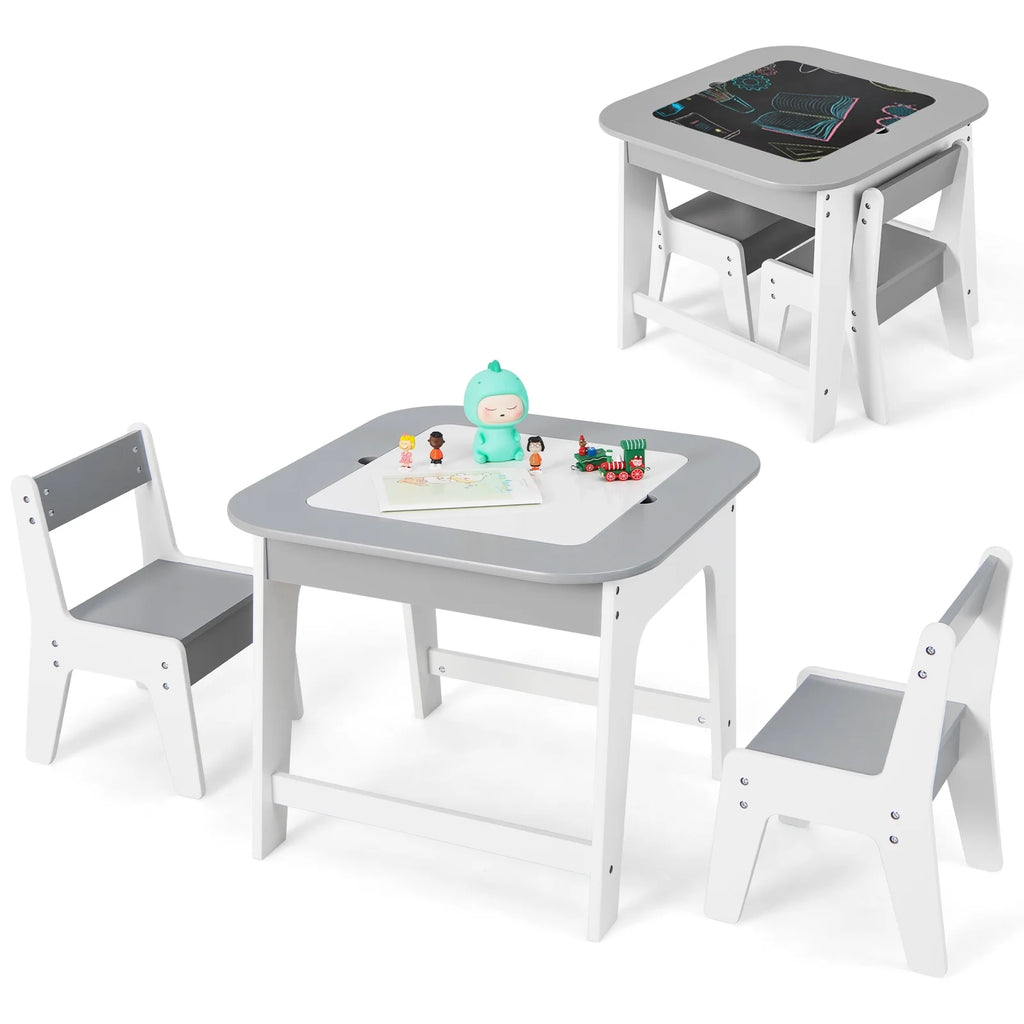 OLAKIDS Kids Table and Chair Set, 3 in 1 Wooden Activity Table with Removable Tabletop, Blackboard and Whiteboard for Toddlers Arts Crafts Drawing Reading Playing, Playroom Nursery (Natural)