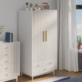 Oubayajia Wardrobe Armoire Closet, 2 Fluted Doors Wardrobe Cabinet with 3 - Drawer and Hanging Rod, Wood Wardrobe Storage for Bedroom