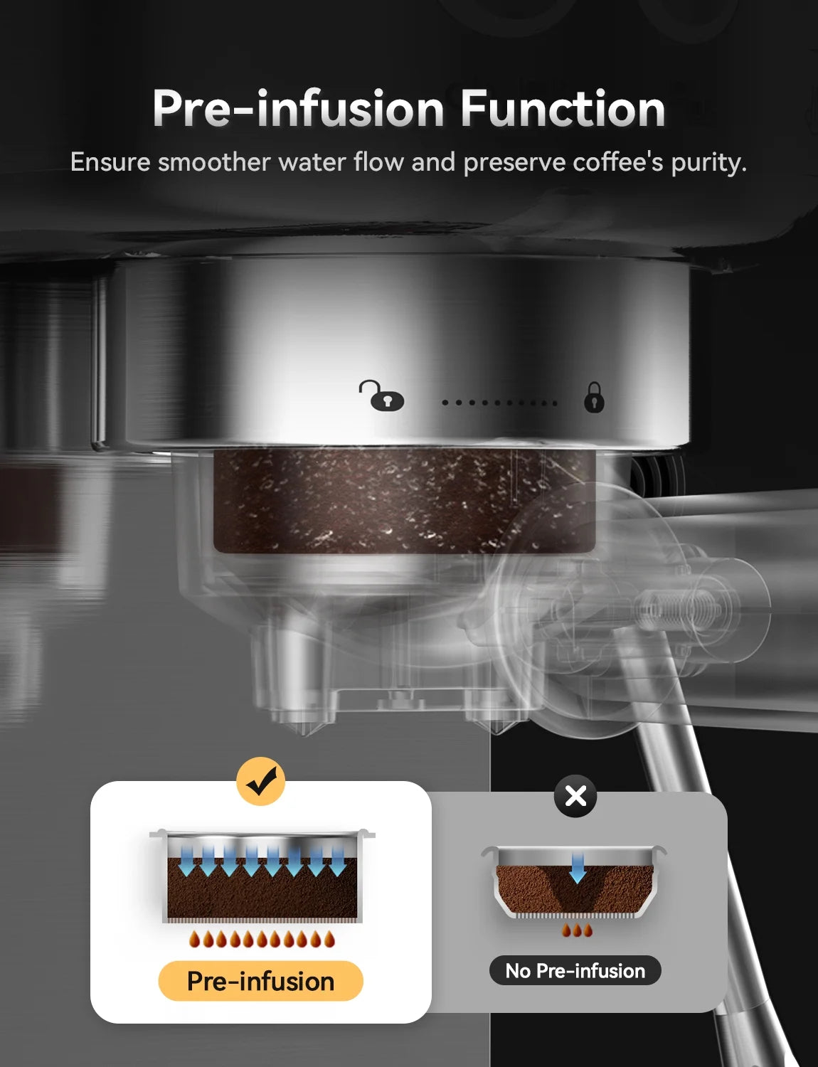 Neretva Espresso Machine 15 Bar Professional Espresso Maker with Milk Frother Steam Wand, Cappuccino & Latte Machine, Espresso Coffee Machine for Home - Stainless Steel