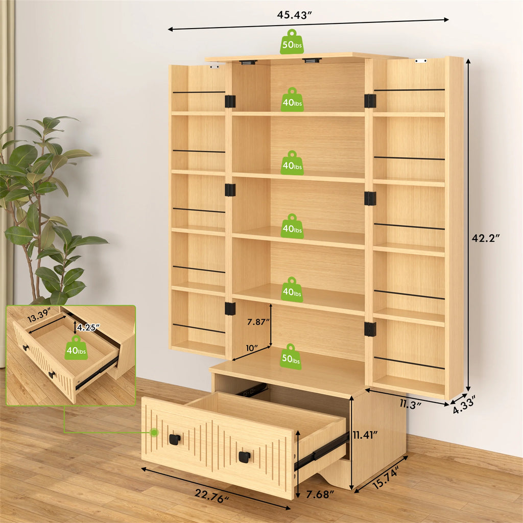 Planntonneo 71'' Tall Kitchen Pantry Storage Hutch Cabinet with Doors and Shelves, Grey Oak