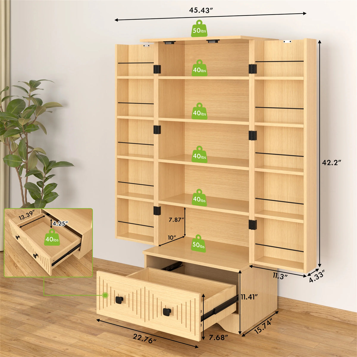 Planntonneo 71'' Tall Kitchen Pantry Storage Hutch Cabinet with Doors and Shelves, Grey Oak