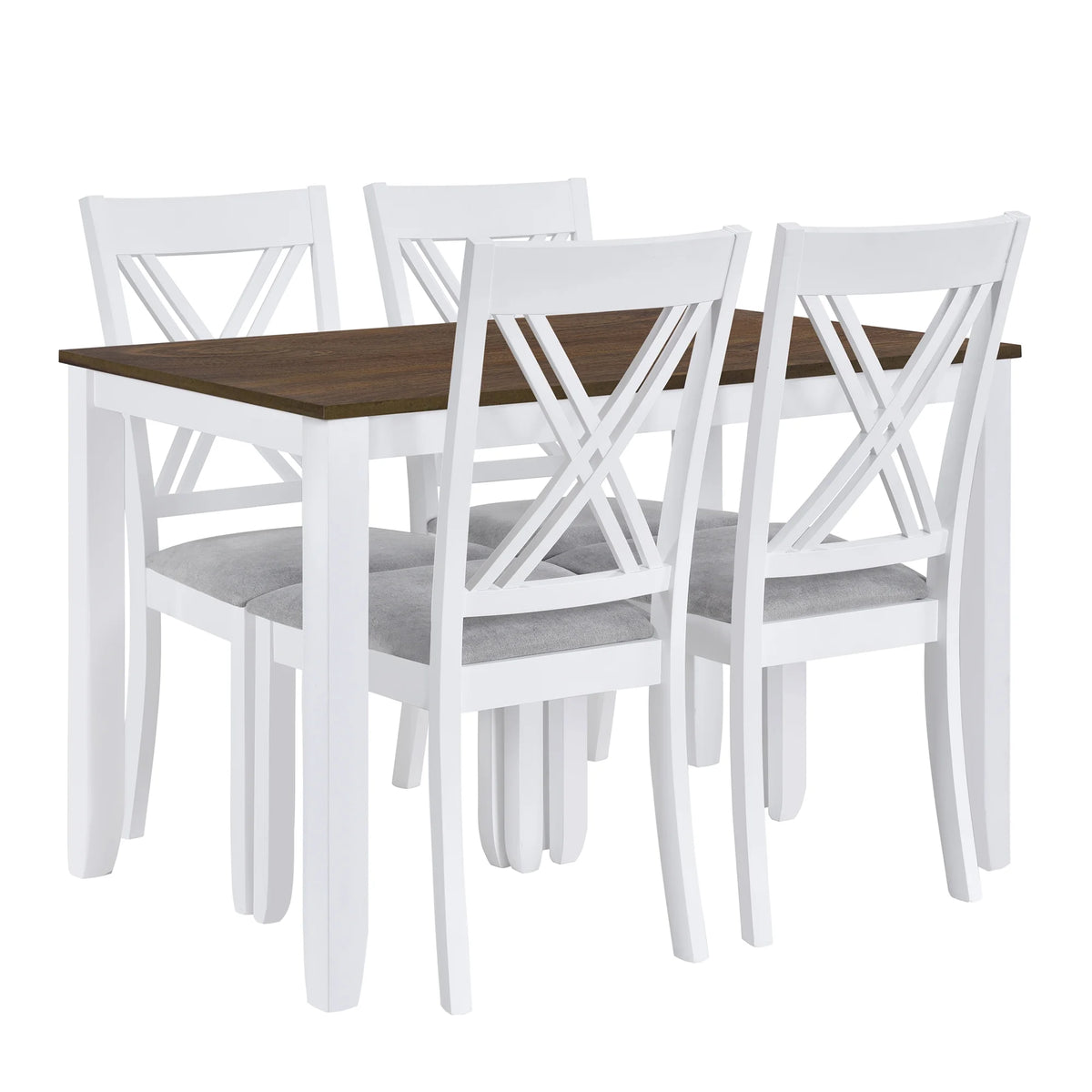 Seizeen Solid Wood Kitchen Table and Chairs, Dining Room Table Set for 4 with Gray Upholstered Chairs, Wood Grain Table Heavy - Duty Frame, Rustic Minimalist Style Breakfast Nook Set