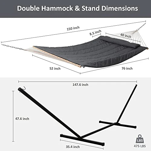 SUNCREAT Double Outdoor Hammock with Stand with Polyester Pad