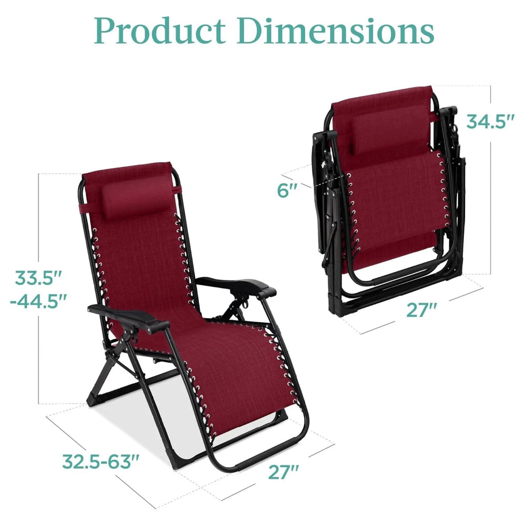 Oversized Chair, Folding Outdoor Patio Recliner, XL Anti Gravity Lounger W/Removable Cushion, Cup Holder, Side Tray, 350 lb Capacity - Taupe