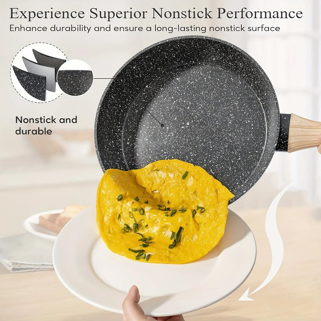 Non - Stick 12 POTS and Pans Set, Cookware Set, Including Frying Pan, Pan, Steamer, Silicone Spatula and Tongs - Granite Cooking Set (Black)