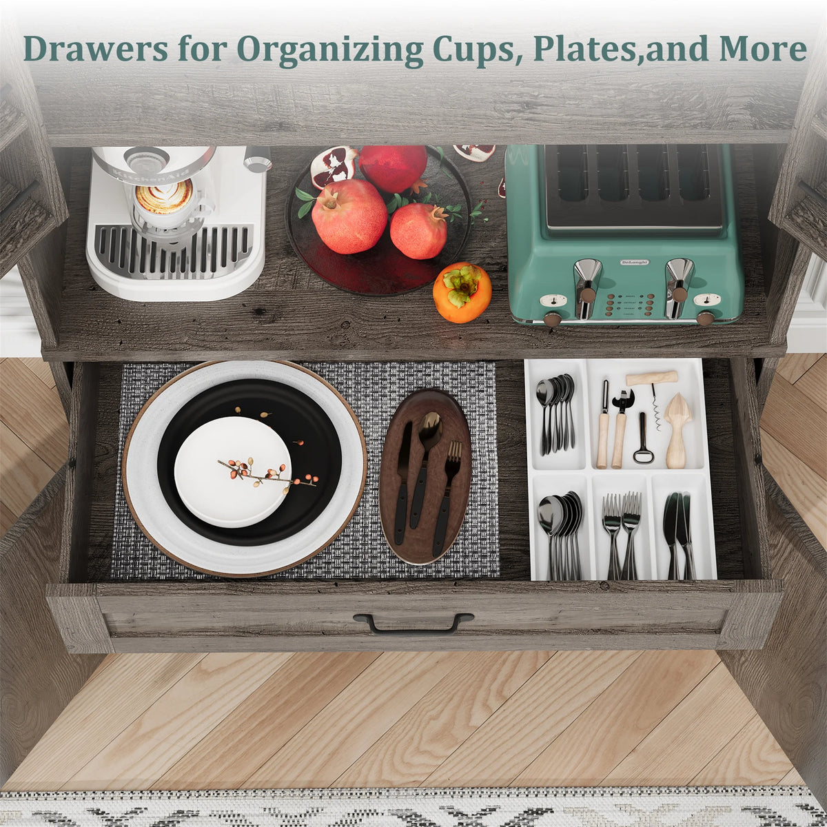 Planntonneo 71'' Tall Kitchen Pantry Storage Hutch Cabinet with Doors and Shelves, Grey Oak