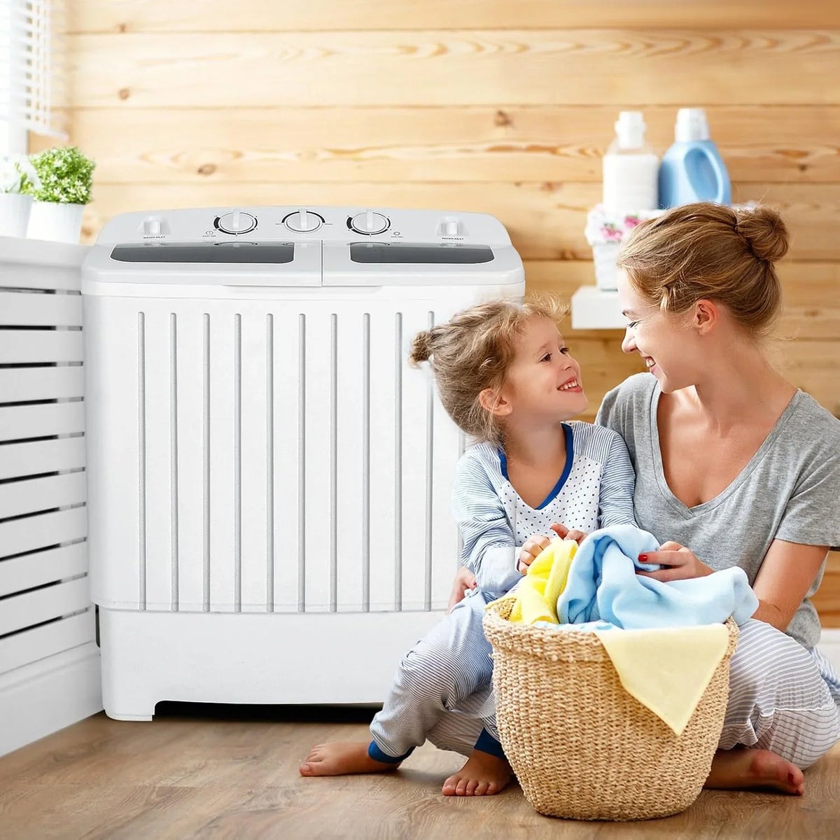 Portable Washing Machine, Twin Tub 20 lbs Capacity, WASHER(12 lbs) and SPINNER(8 lbs), Durable Design, Timer Control, Compact Laundry Washer…