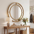 Tangkula 28" Gold Round Wall Mirror | Circle Decorative Modern with Beaded Frame for Living Room