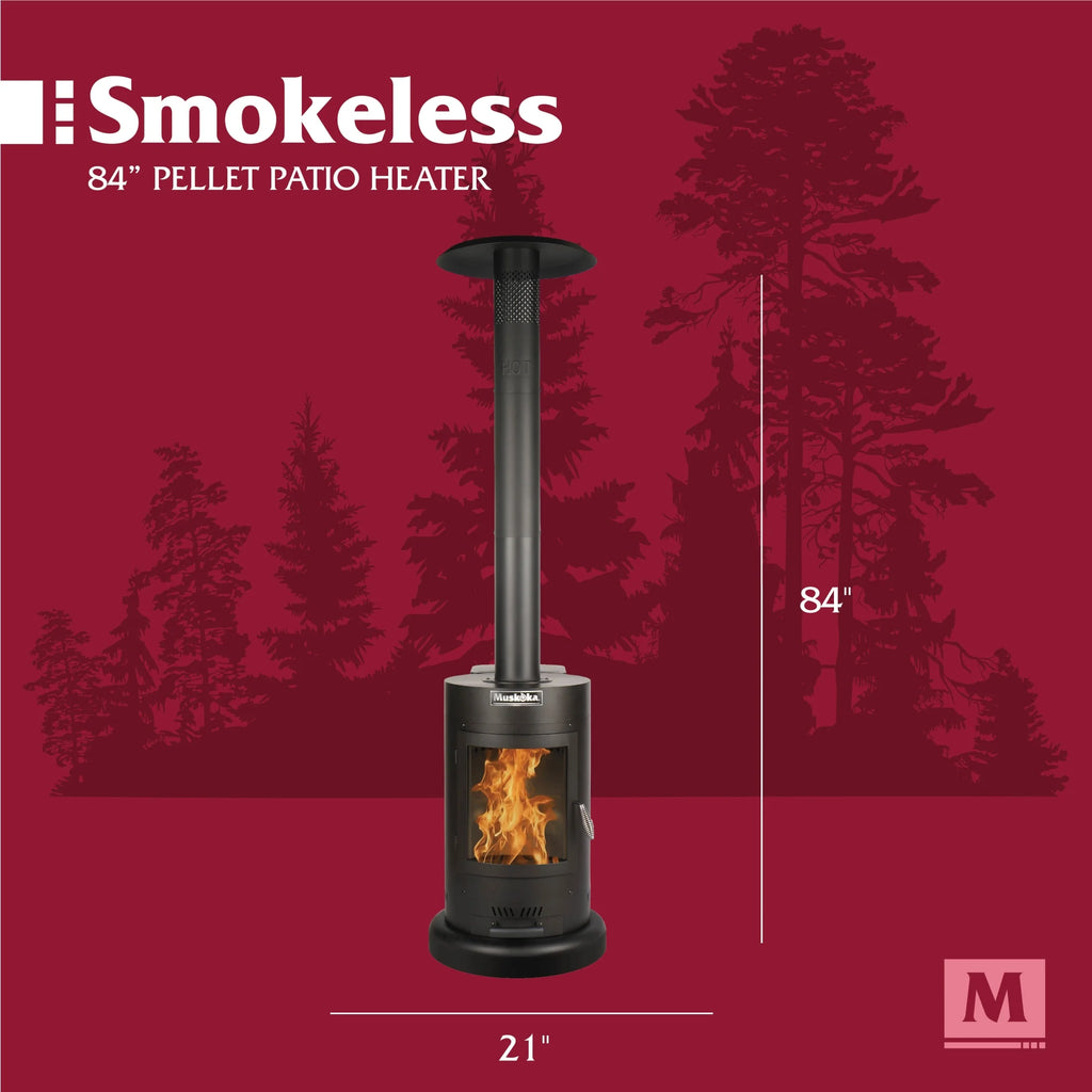 Muskoka 84" High 75, 000 BTU Black Steel Wood Pellet Patio Heater