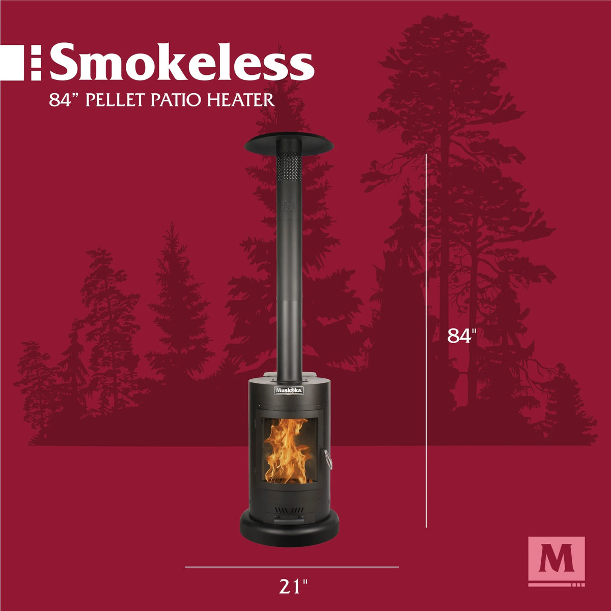 Muskoka 84" High 75, 000 BTU Black Steel Wood Pellet Patio Heater
