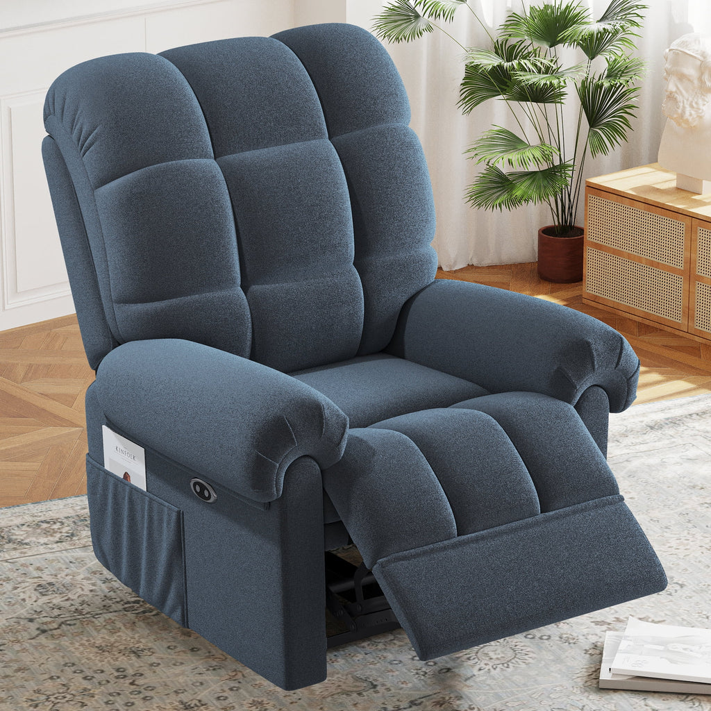 Power Recliner Chair, Electric Recline Sofa Chair for Adults with USB Port, Comfy Teddy Fleece Adjustable Cloud Sofa, Tool - Free Setup, Beige White