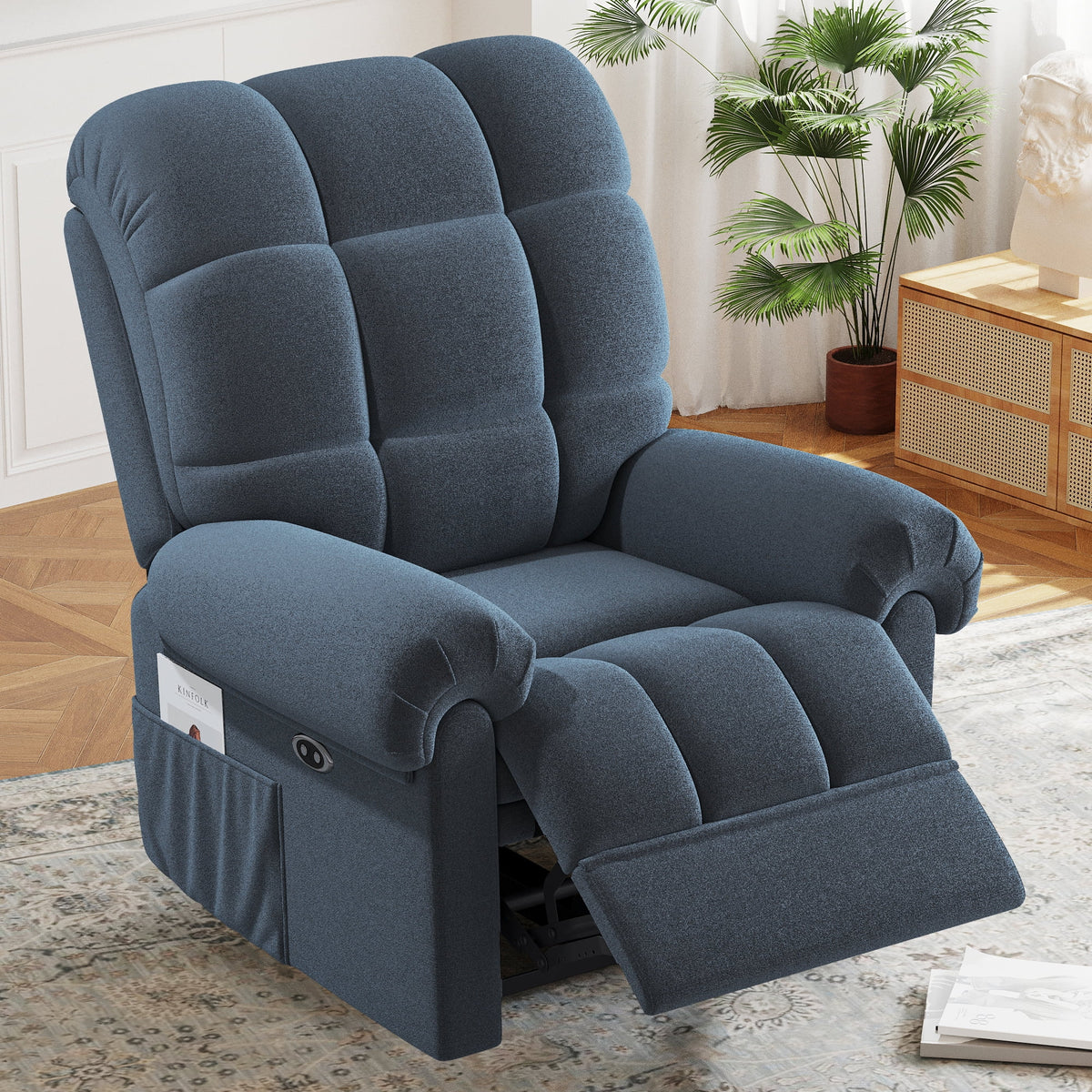 Power Recliner Chair, Electric Recline Sofa Chair for Adults with USB Port, Comfy Teddy Fleece Adjustable Cloud Sofa, Tool - Free Setup, Beige White