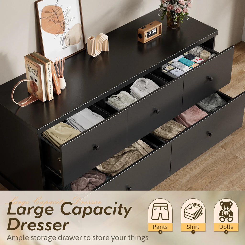 Homall 5 Drawer Dresser Wood Storage Cabinet Double Tier Chest of Drawer TV Stand for Bedroom, Living Room, Black