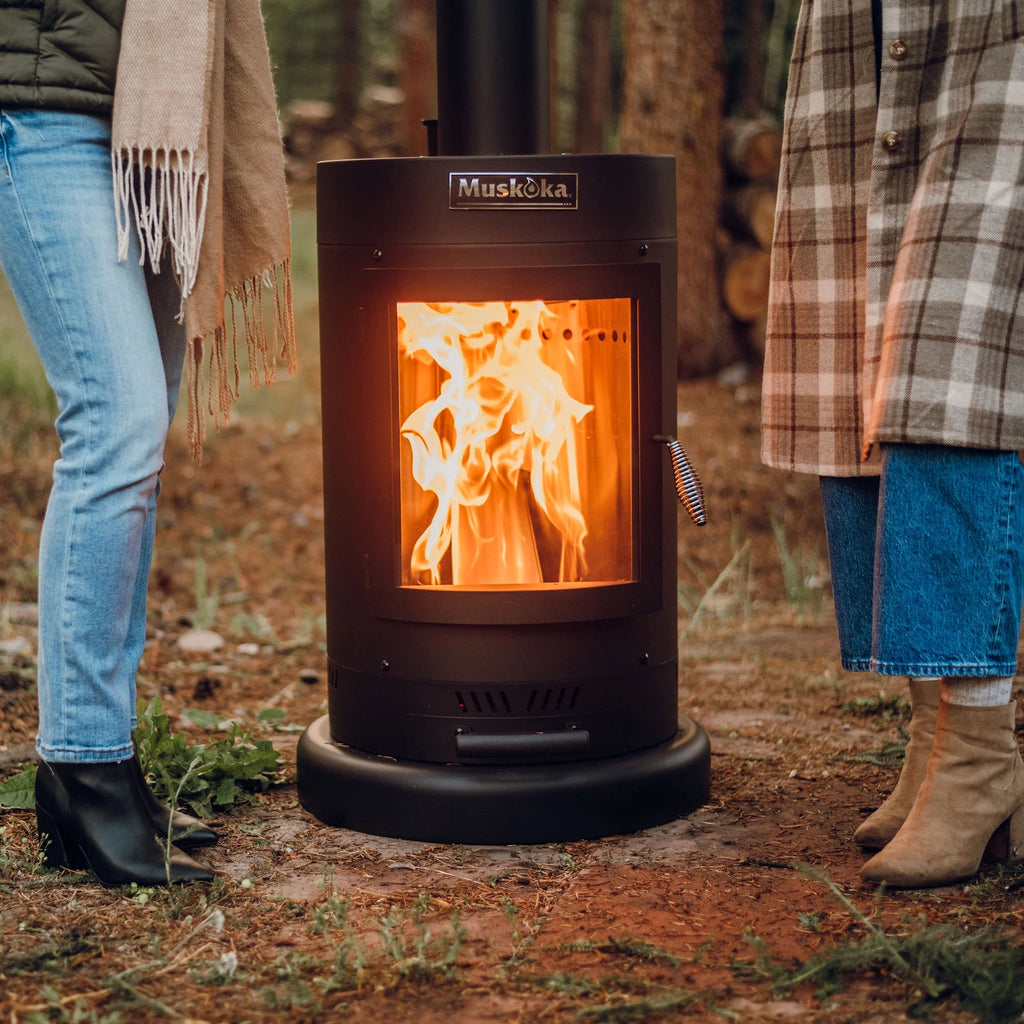 Muskoka 84" High 75, 000 BTU Black Steel Wood Pellet Patio Heater