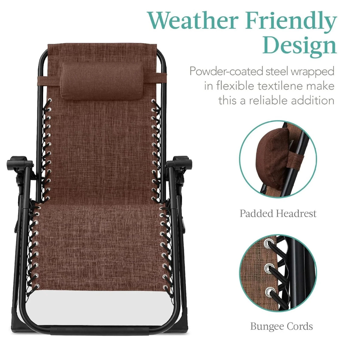 Oversized Chair, Folding Outdoor Patio Recliner, XL Anti Gravity Lounger W/Removable Cushion, Cup Holder, Side Tray, 350 lb Capacity - Taupe