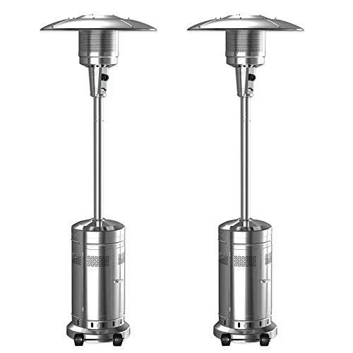 2 Set 48,000-BTU Umbrella Patio Propane Heater with Wheels,stainless Steel Patio Heater,stainless Steel Floorstanding Liquid Propane Heater…