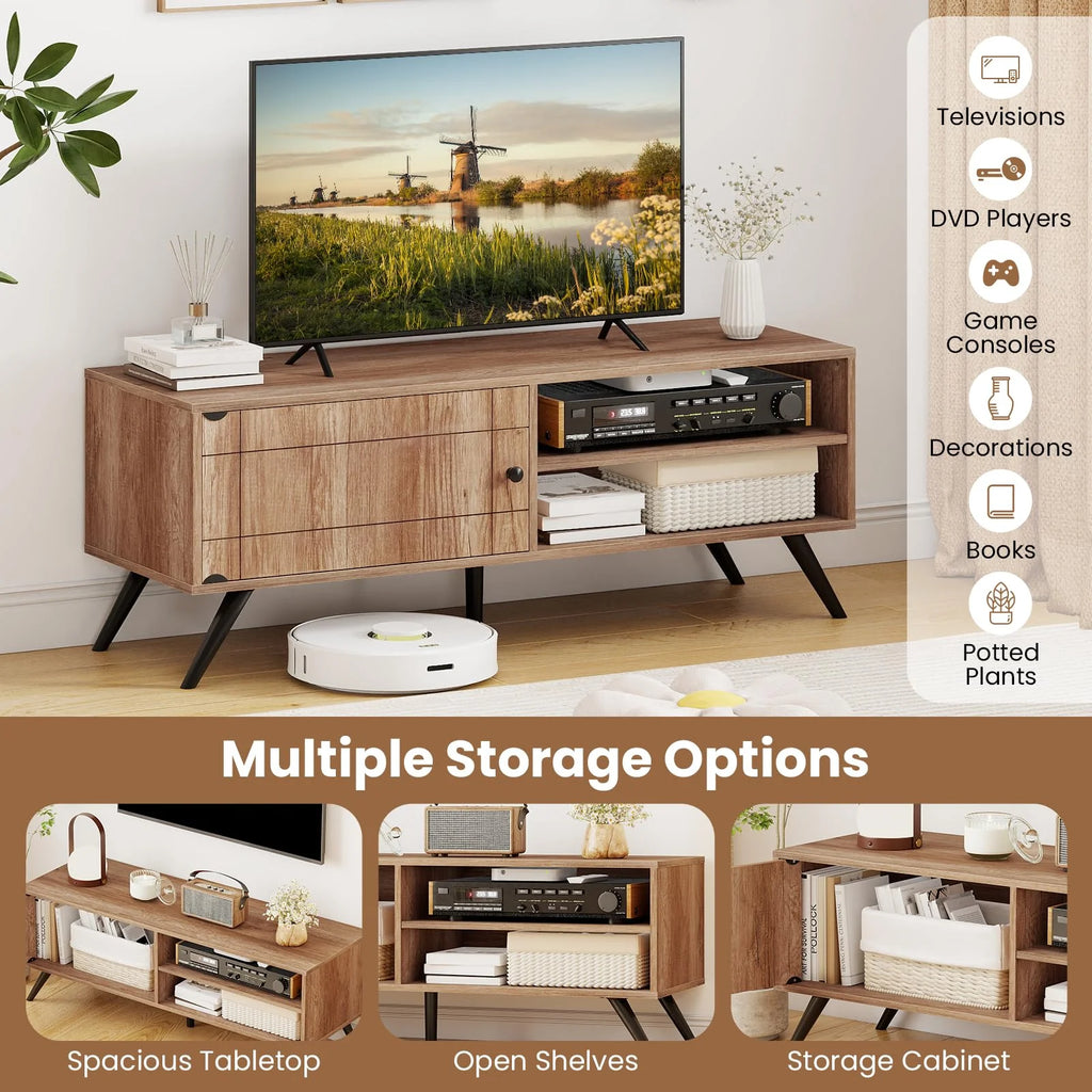TV Stand for TVs up to 55 Inch Mid Century Modern Entertainment Center with Storage Cabinet