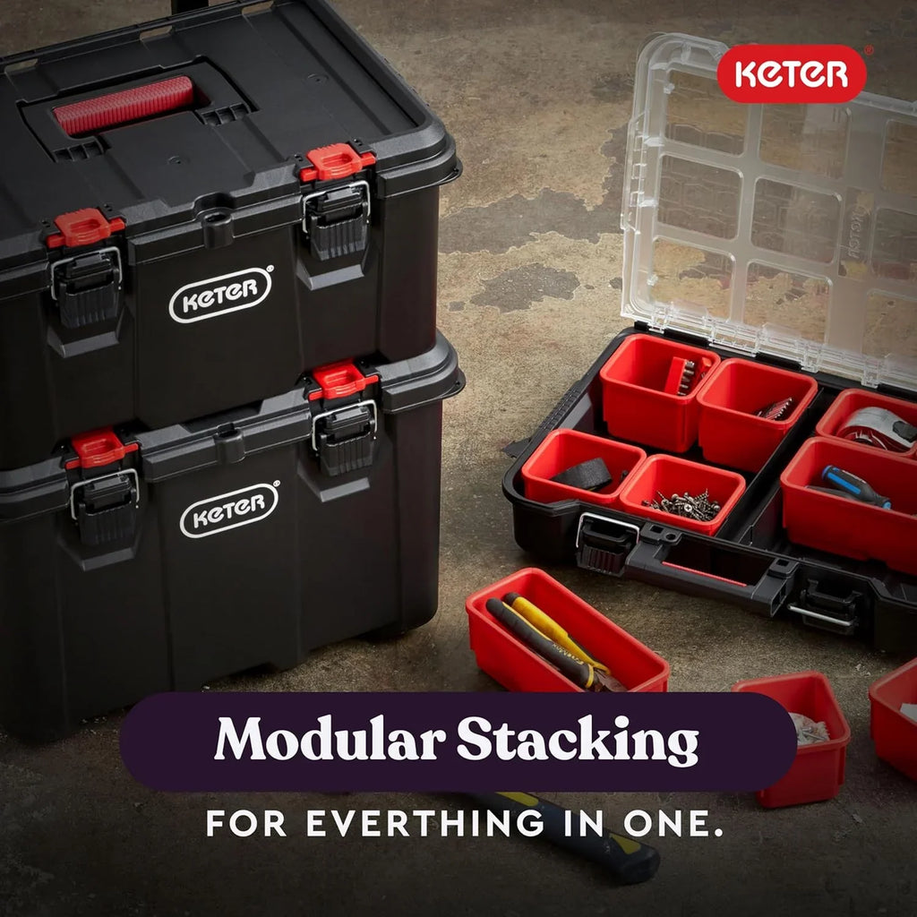 Modular Tools Organizer for Garage Storage and DIY, 3 Piece Resin Rolling Tool Box System for Small Parts