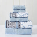 Modern Threads 6 Piece Yarn Dyed Jacquard/Solid Towel Set, Ophelia, Blue