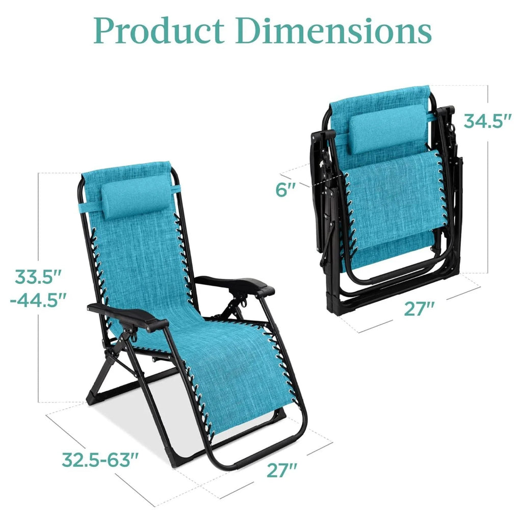 Oversized Chair, Folding Outdoor Patio Recliner, XL Anti Gravity Lounger W/Removable Cushion, Cup Holder, Side Tray, 350 lb Capacity - Taupe