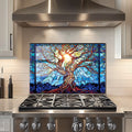 Mosaic Tree of Life Tempered Glass Backsplash for Kitchen Behind Stove, Stove Back Top Cover, Easy to Clean Glass Splashback, Sink Cover Splash Guard, Home Kitchen Wall Decor