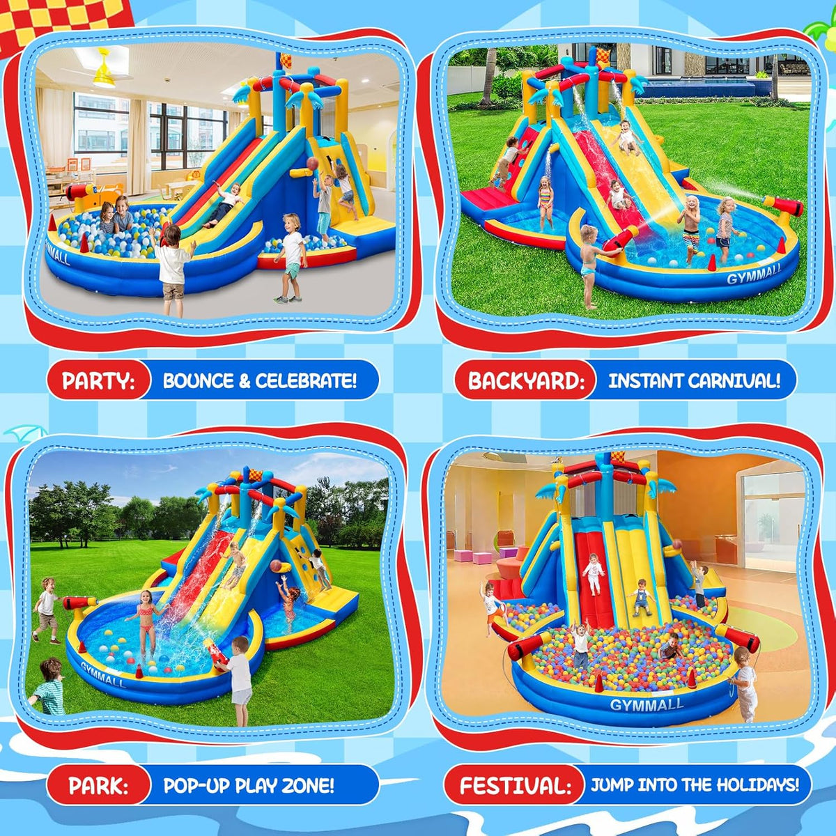Inflatable Water Slide and Bounce House with 550W Blower