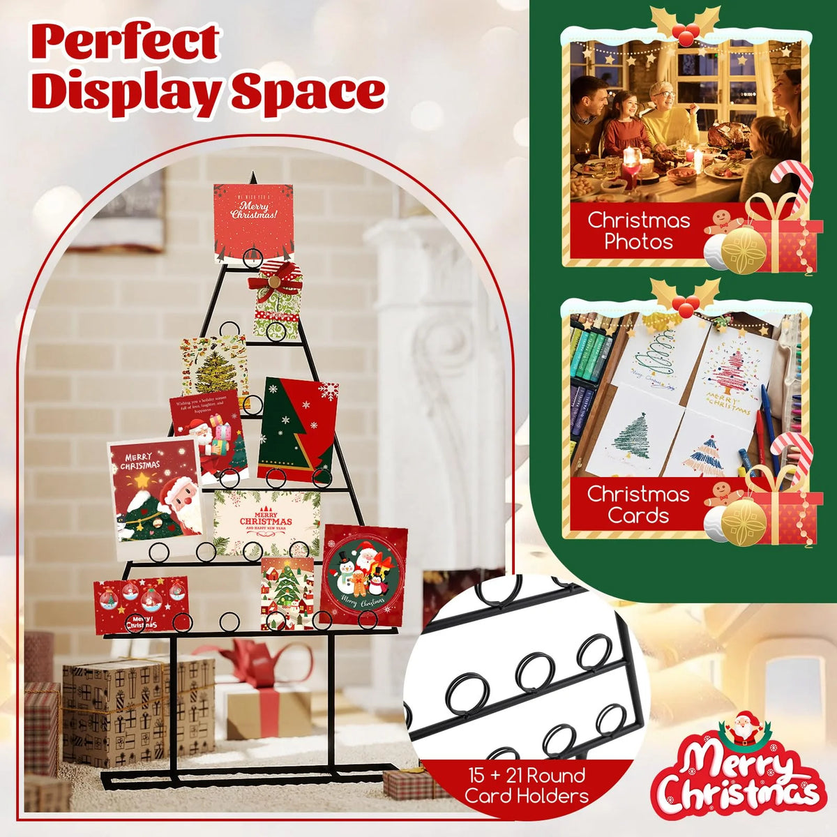Tangkula 2 Pack Christmas Card Holder for Home Office Party Decoration