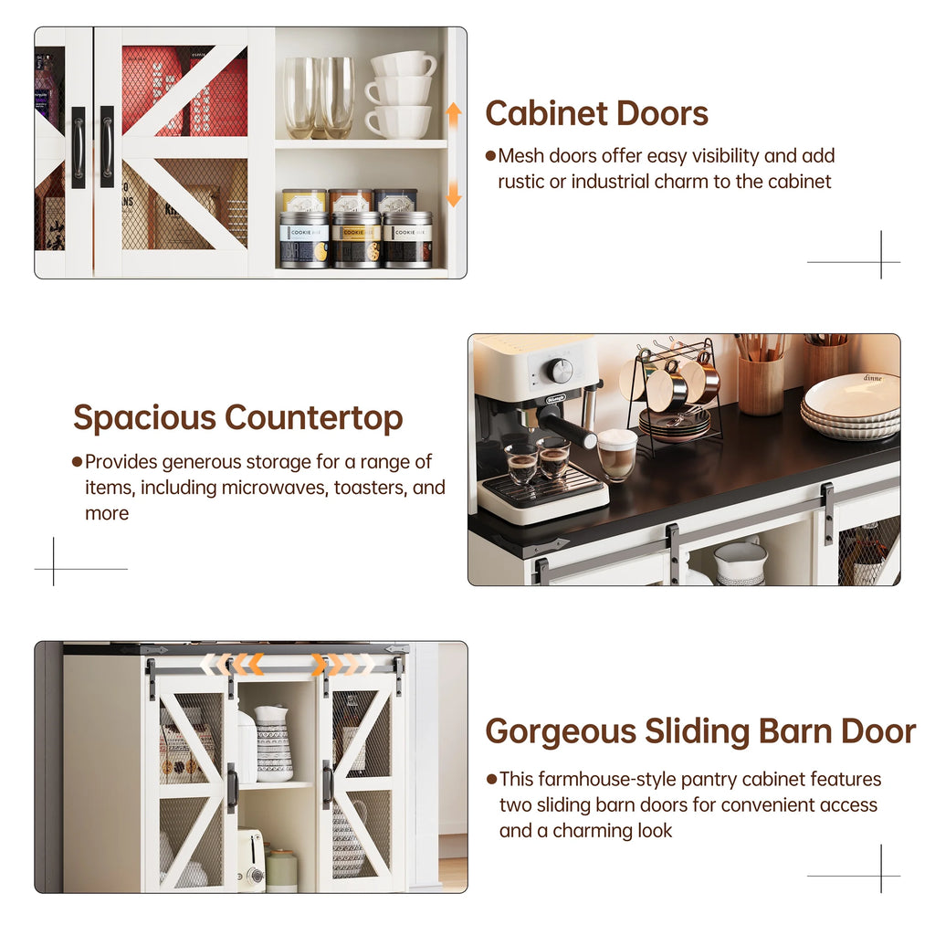 Planntonneo 71'' Tall Kitchen Pantry Storage Hutch Cabinet with Doors and Shelves, Grey Oak