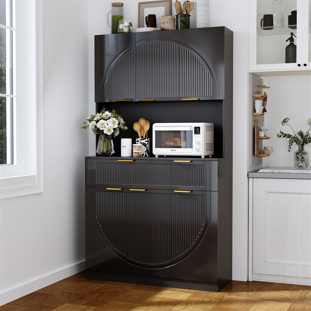 Planntonneo 71'' Tall Kitchen Pantry Storage Hutch Cabinet with Doors and Shelves, Grey Oak
