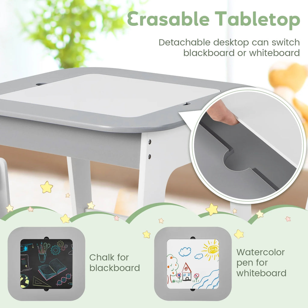 OLAKIDS Kids Table and Chair Set, 3 in 1 Wooden Activity Table with Removable Tabletop, Blackboard and Whiteboard for Toddlers Arts Crafts Drawing Reading Playing, Playroom Nursery (Natural)