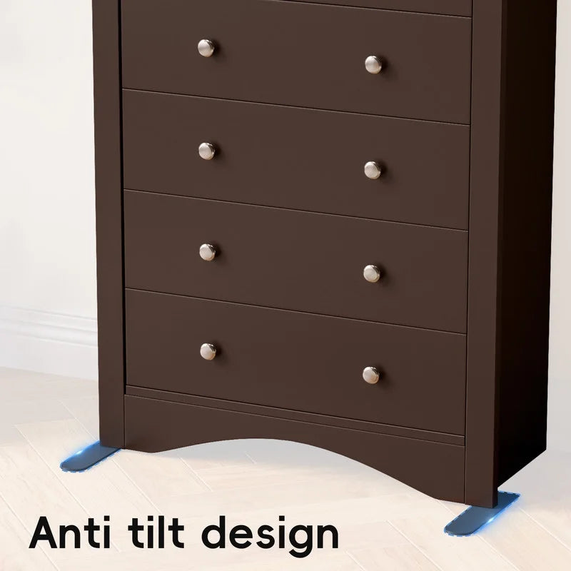 Homall 5 Drawer Dresser Wood Storage Cabinet Double Tier Chest of Drawer TV Stand for Bedroom, Living Room, Black
