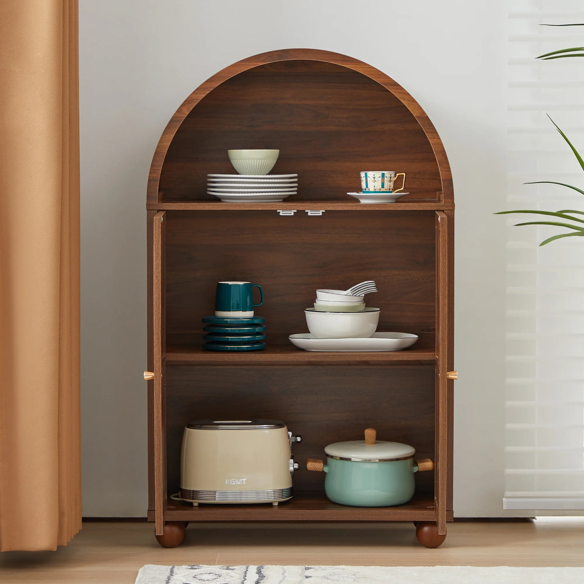Wirrytor Arched Kitchen Storage Cabinet, Sideboard Buffet Cabinet with 2 - Tier and 2 Doors, Black Sideboard, Kitchen Pantry Cabinet, Wooden Storage Cabinet for Living Room