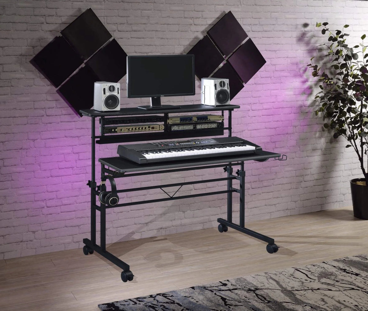Musiea BE100 Series Sit - Stand Music Recording Studio Desk Workstation W/2x3u Rack