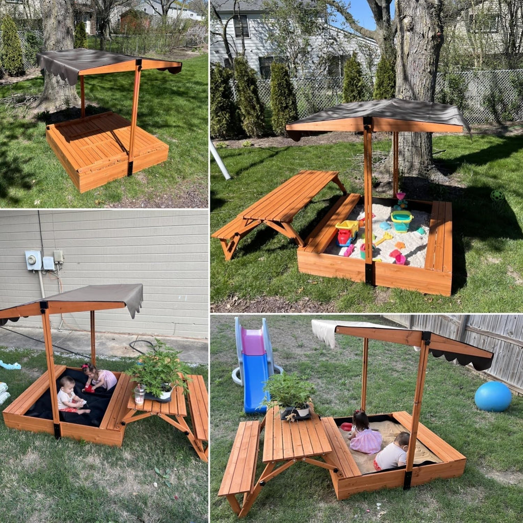Wooden Sandbox with Convertible Picnic Table and Lid