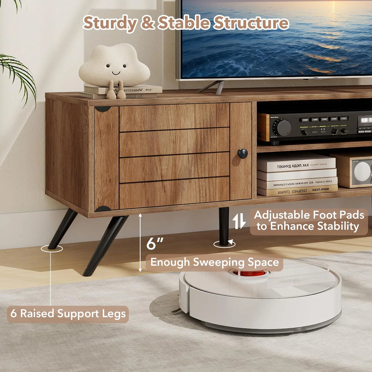 Tangkula 2-Door TV Stand for TVs up to 65 Inch with Open Shelves