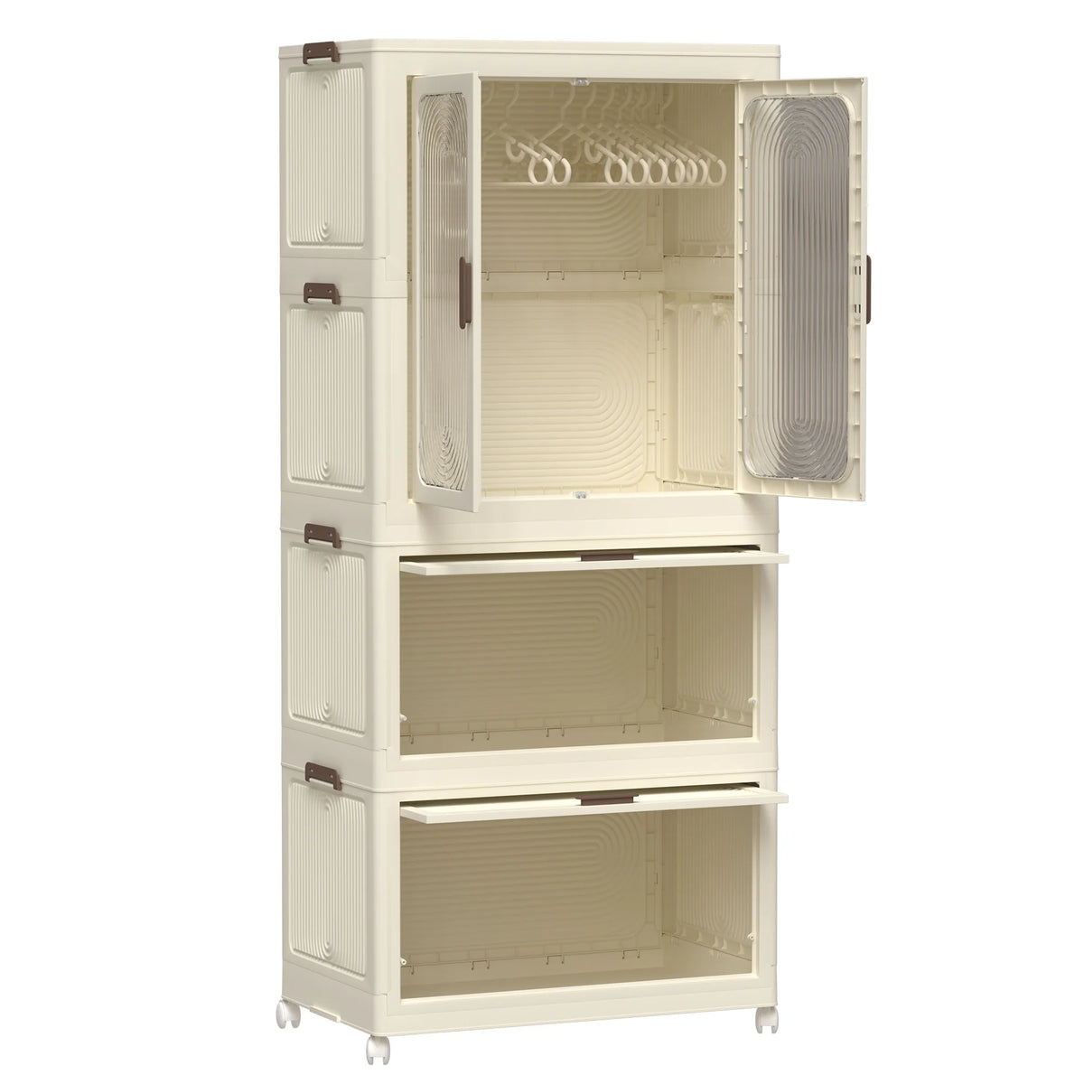 Montary Kids Portable Wardrobe W/ Magnetic Doors & Hanging Rod - 4 - Cube Plastic Storage Cabinet, Nursery/Bedroom