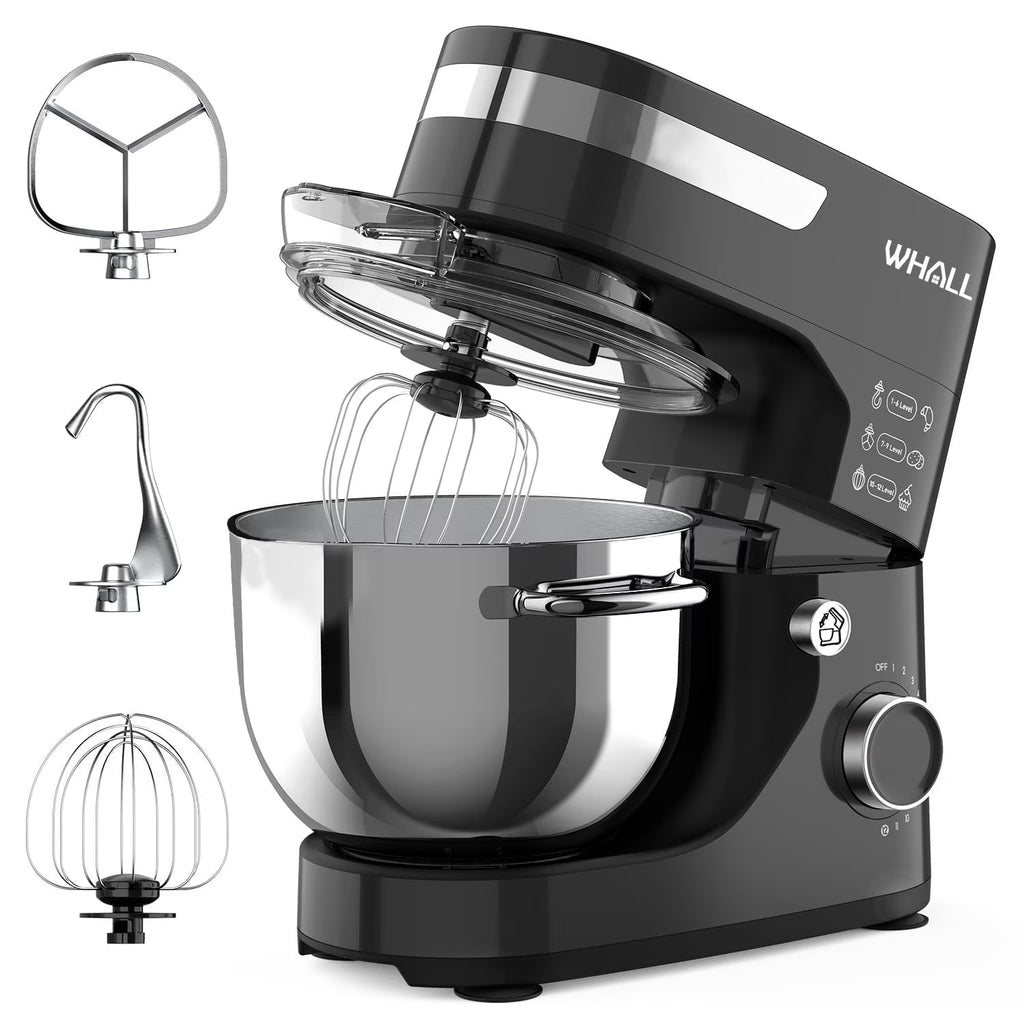 WHALL Stand Mixer - 5.5qt 12 - Speed Tilt - Head Electric Kitchen Mixer with Dough Hook/Wire Whip/Beater, Stainless Steel Bowl (Black) New