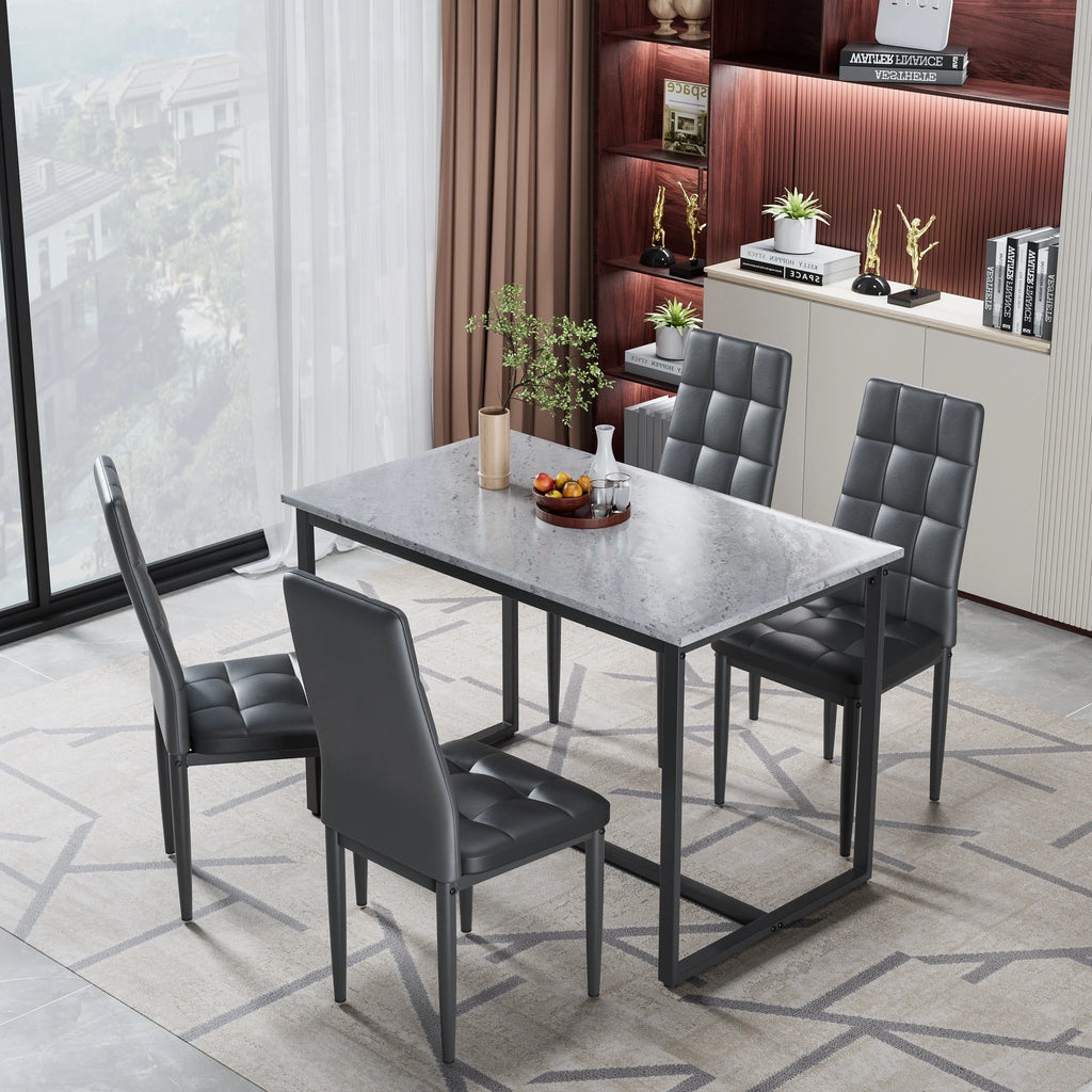 Seizeen Solid Wood Kitchen Table and Chairs, Dining Room Table Set for 4 with Gray Upholstered Chairs, Wood Grain Table Heavy - Duty Frame, Rustic Minimalist Style Breakfast Nook Set