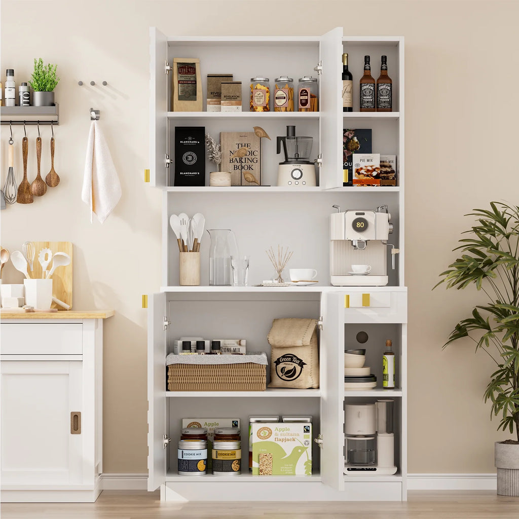Planntonneo 71'' Tall Kitchen Pantry Storage Hutch Cabinet with Doors and Shelves, Grey Oak