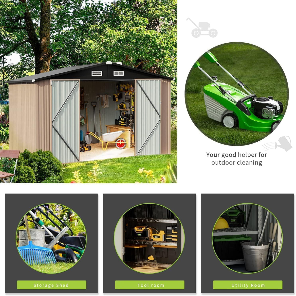 Outdoor Metal Storage Shed with Lockable Door