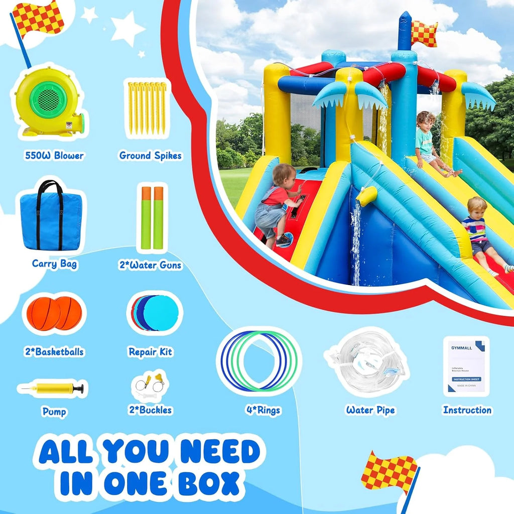 Inflatable Water Slide and Bounce House with 550W Blower