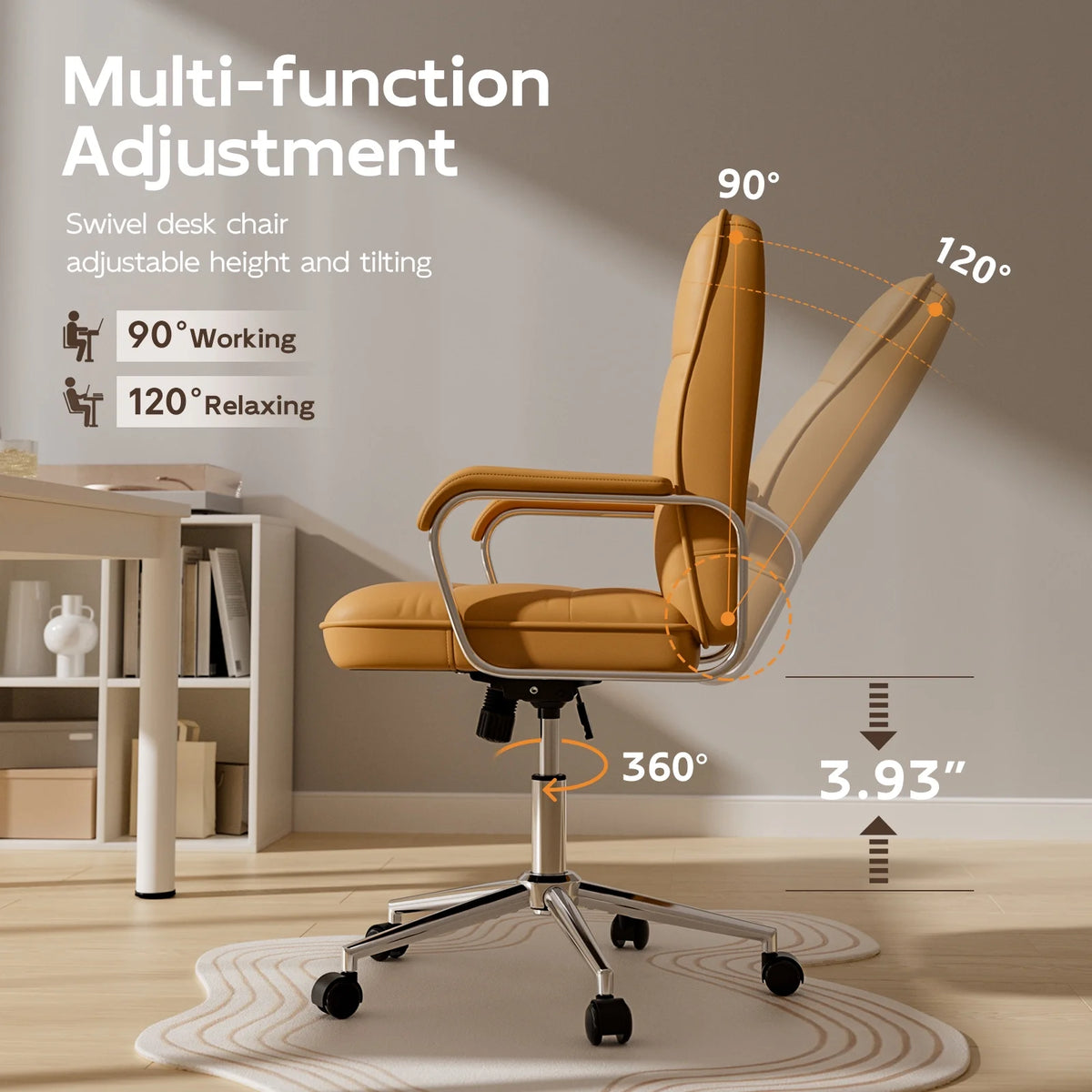 Solfway White Office Chair, Swivel Leather Computer Desk Chair with Wheels and Padded Arms, Executive Office Chair for Adults