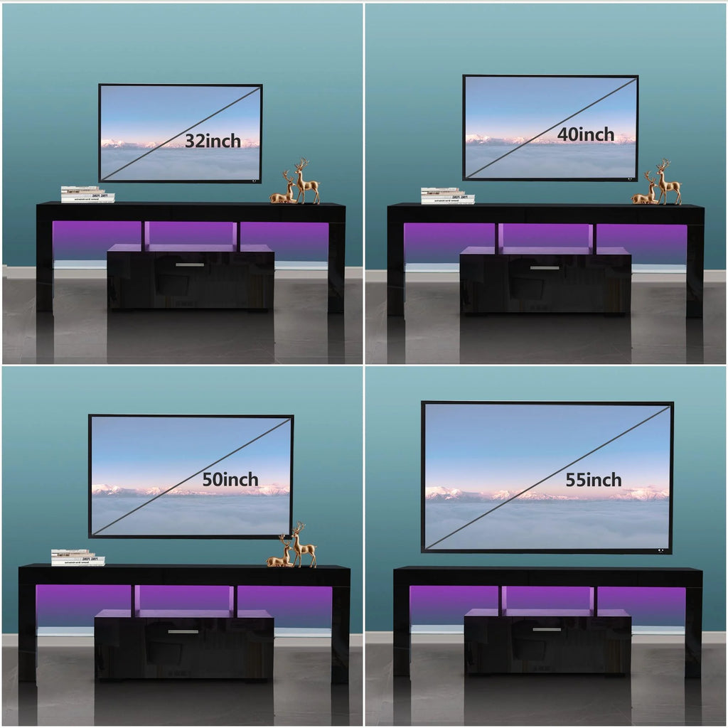 PAPROOS TV Stand for Tvs up to 70", High Gloss TV Cabinet with LED Light, Modern TV Console Table with Storage Drawers, Media Television Stand Entertainment Center, White