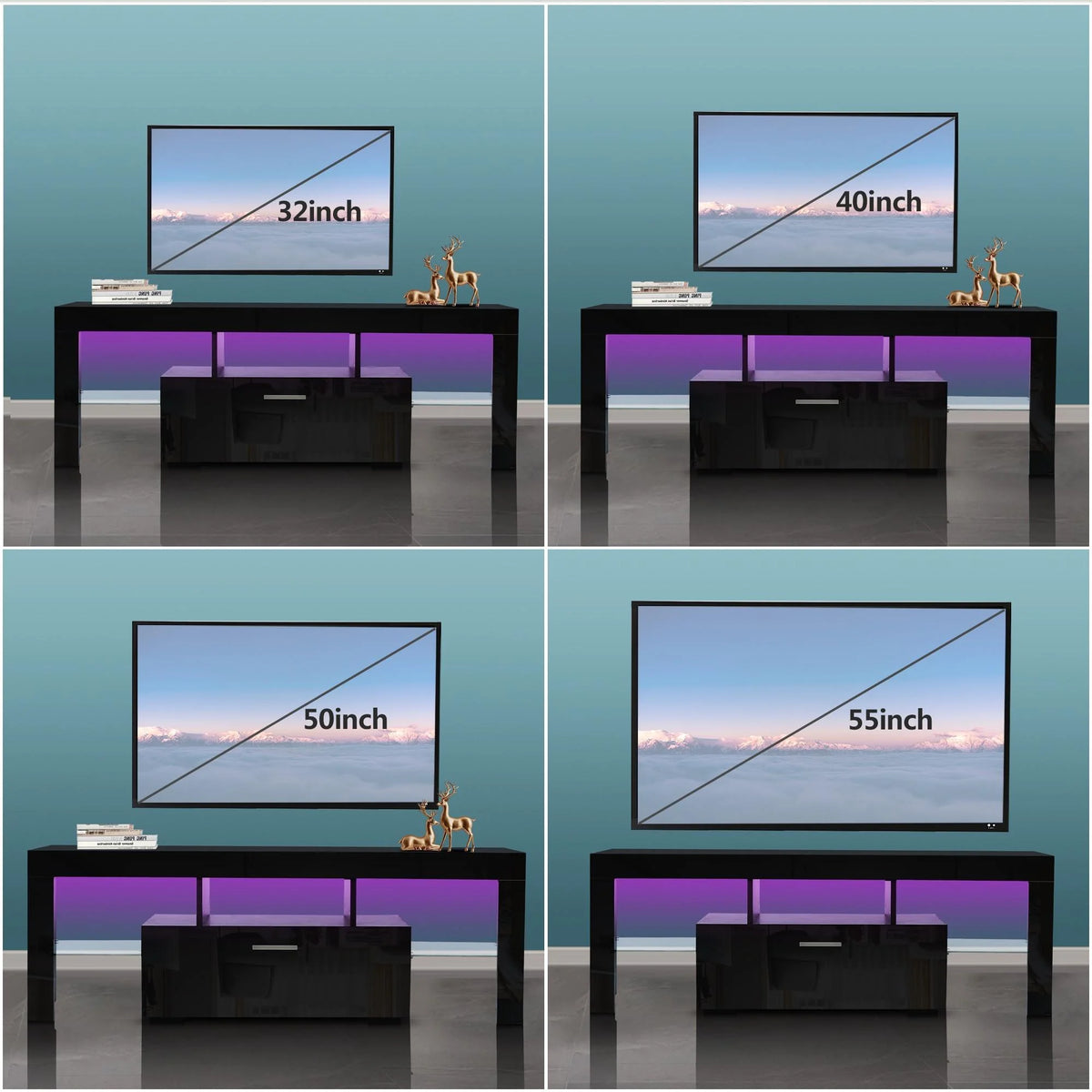 PAPROOS TV Stand for Tvs up to 70", High Gloss TV Cabinet with LED Light, Modern TV Console Table with Storage Drawers, Media Television Stand Entertainment Center, White