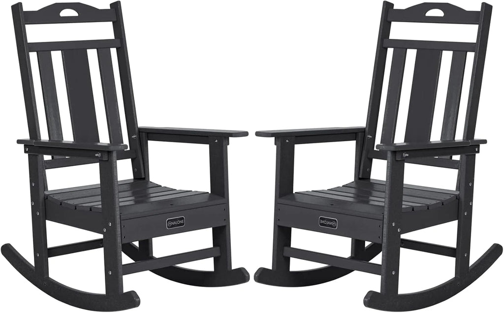 Outdoor Rocking Chairs, Set of 2, Black