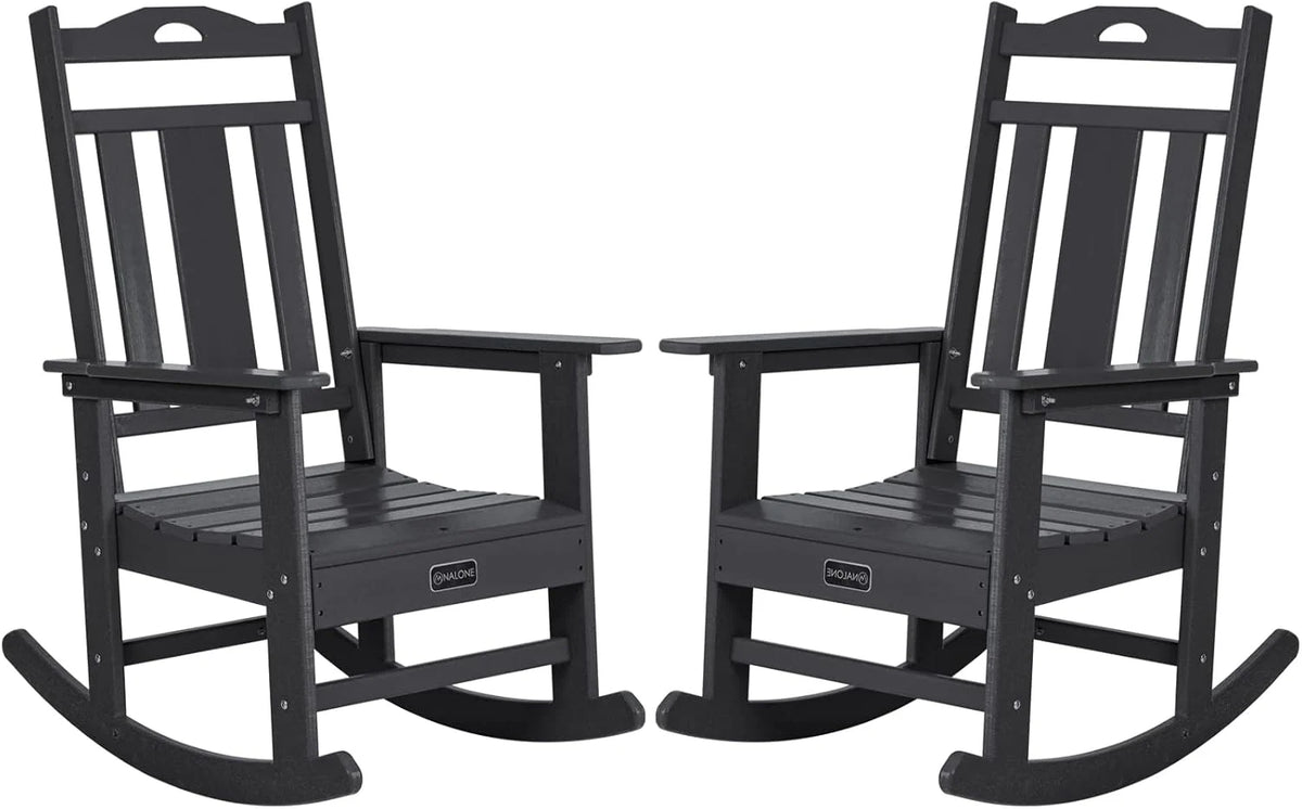 Outdoor Rocking Chairs, Set of 2, Black