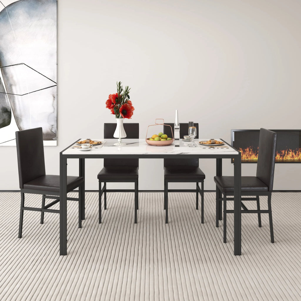 Seizeen Solid Wood Kitchen Table and Chairs, Dining Room Table Set for 4 with Gray Upholstered Chairs, Wood Grain Table Heavy - Duty Frame, Rustic Minimalist Style Breakfast Nook Set