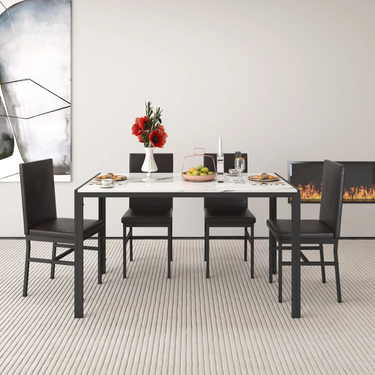 Seizeen Solid Wood Kitchen Table and Chairs, Dining Room Table Set for 4 with Gray Upholstered Chairs, Wood Grain Table Heavy - Duty Frame, Rustic Minimalist Style Breakfast Nook Set